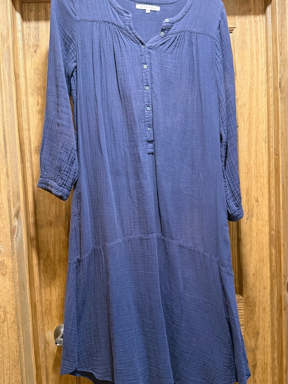 Xirena Navy Button-Front Gauze Midi Dress